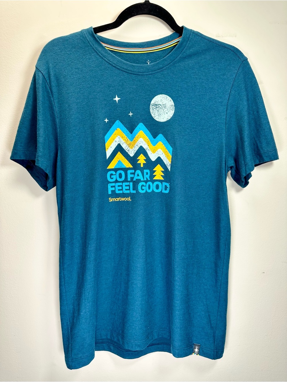 Smartwool Unisex Alpine Sky Graphic Tee, Merino Wool Cotton Blend, Teal, Small
